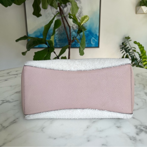 Tory Burch McGraw Shearling Fleece Fur & Leather Tote Bag Sand Beige Pink Ivory - Picture 9 of 16